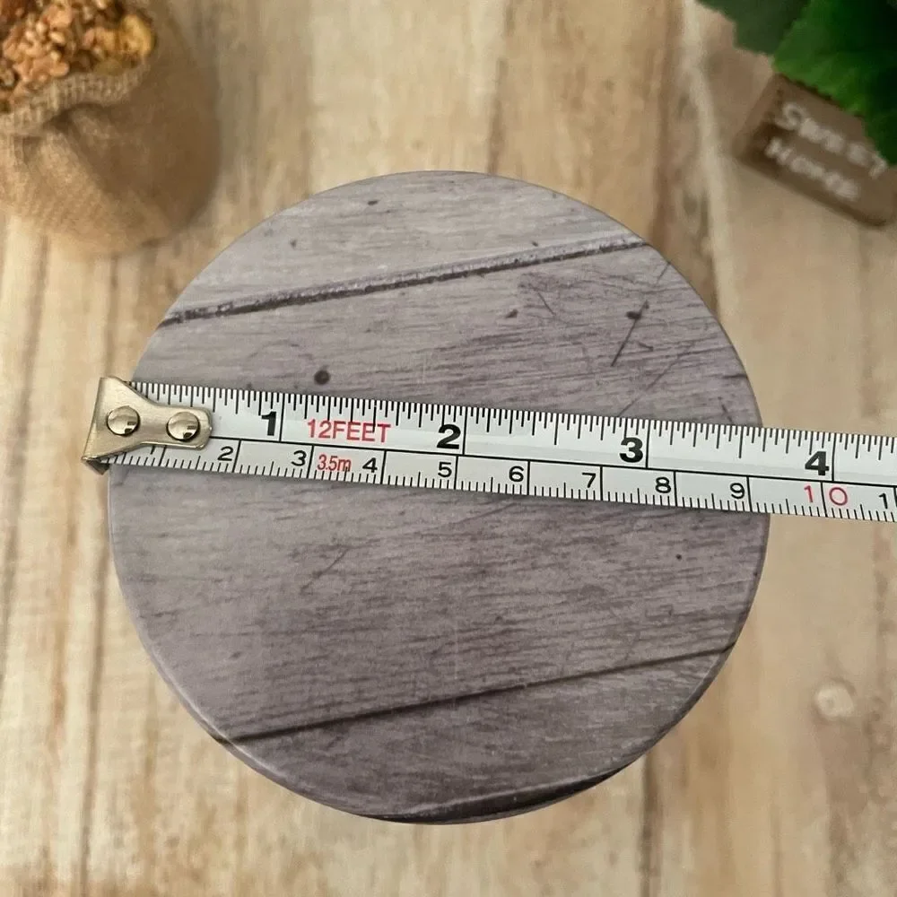 NWT Daiso Gorgeous No 01 3MOK2410 Grey Metal Canister Reclaimed Pattern Wood Lid